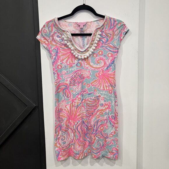 Lilly Pulitzer Dresses & Skirts - Lilly Pulitzer Pink Harper Dress Cotton/Linen Pom Pom Embellished Size XXS